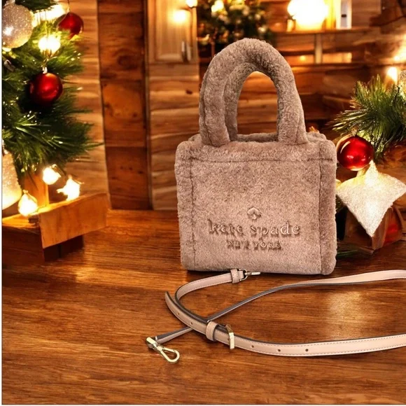 kate spade Ellie Light Fawn Faux Fur Small Tote - Picture 3 of 8